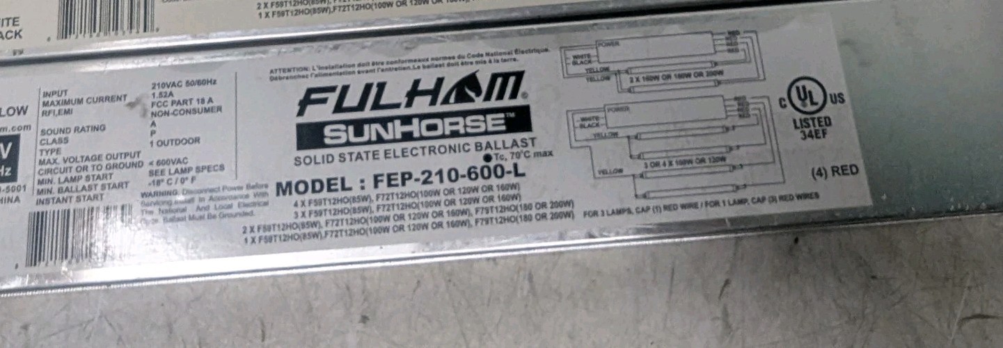 Fulham Sunhorse Solid State 210v Electric Ballast For Tanning Beds FEP-210-600-L