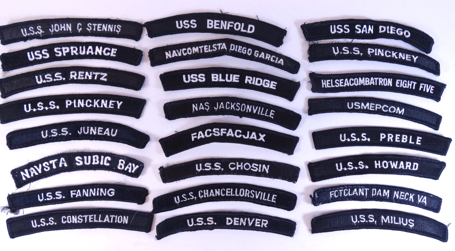 Lot of 24 - US NAVY SHOULDER STRIP TAB Rocker Patches USS Military USA America