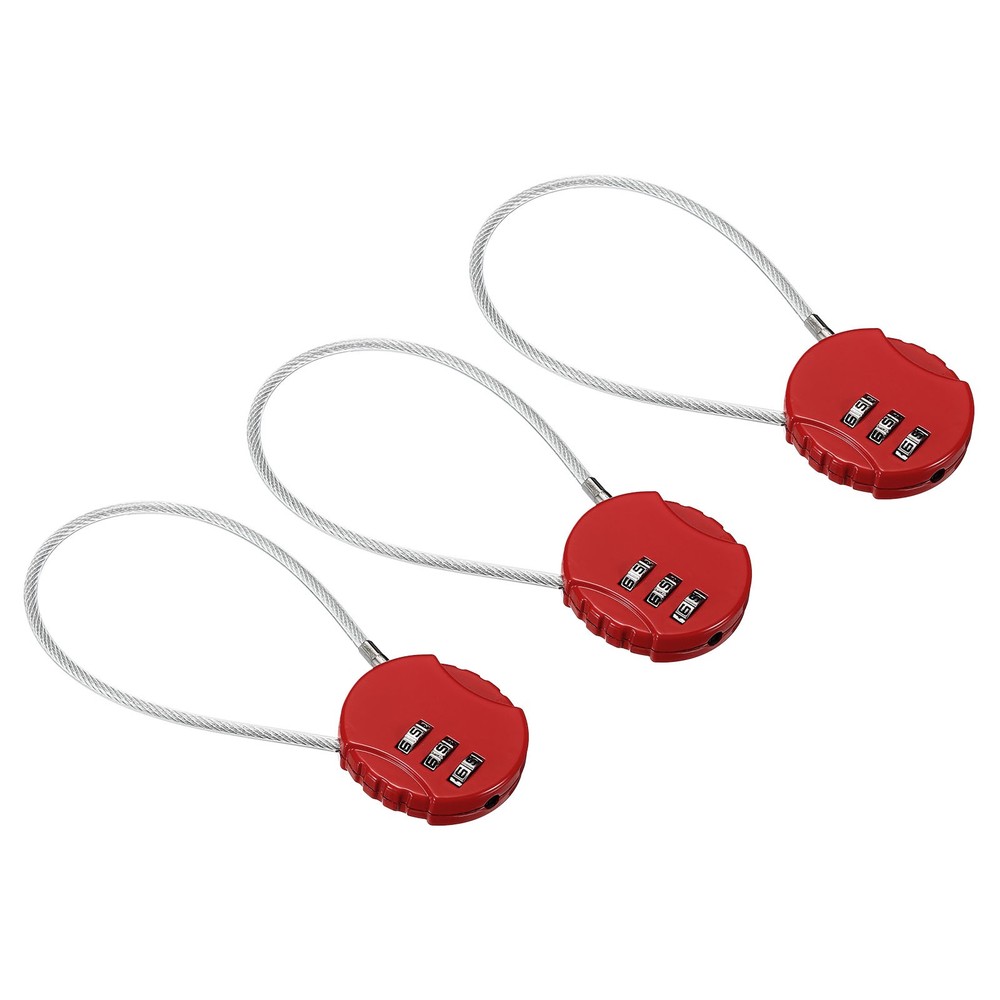 Small Combination Block 7.8", 3pc 3 Digit Luggage Lock, Red