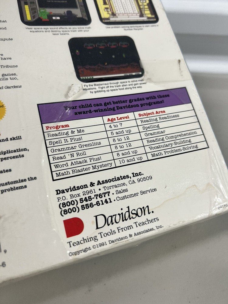Math Blaster 1991 Software Davidson Math Blaster Software New PC Floppy Disk