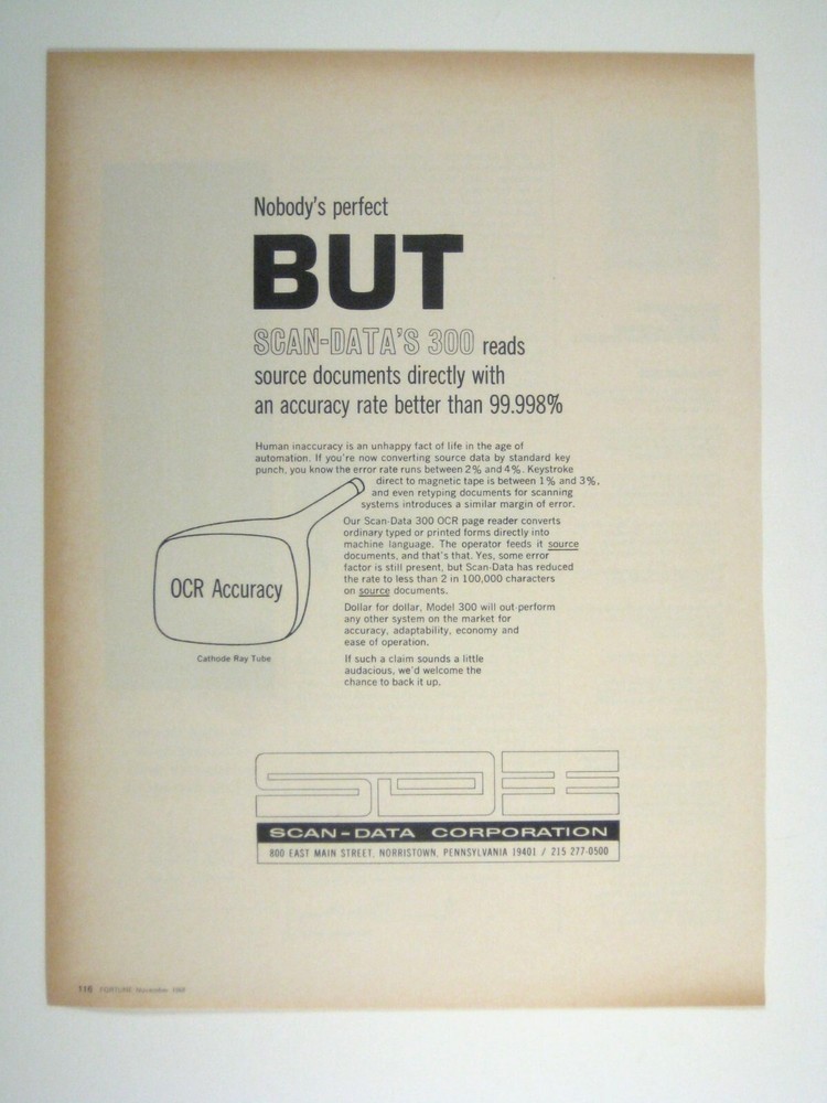 Vintage 1968 Scan Datas 300 OCR Accuracy Print Ad