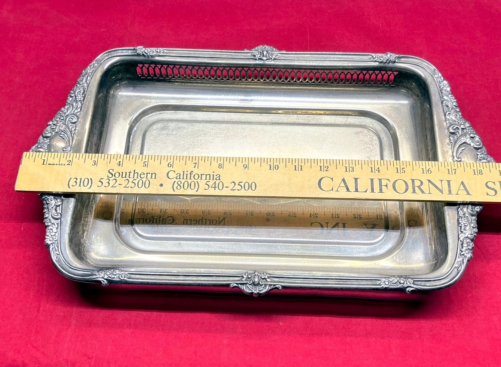 VTG 19" Tarnished Silver Plated Rectangular Butler Serving Tray Pierced Gallery