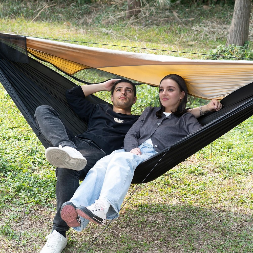 Camping Hammock with Sunshade and Compact Storage Organizer, Waterproof...