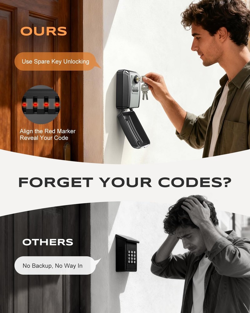 WallMounted 4Digit Combination Key Lock Box Resettable Weatherproof Storage