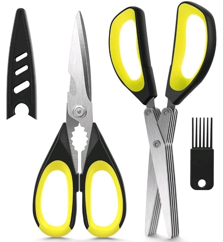 4 Pair (2 Boxes) Kitchen Scissors Set + Cover Herb Multipurpose Chopping Shears