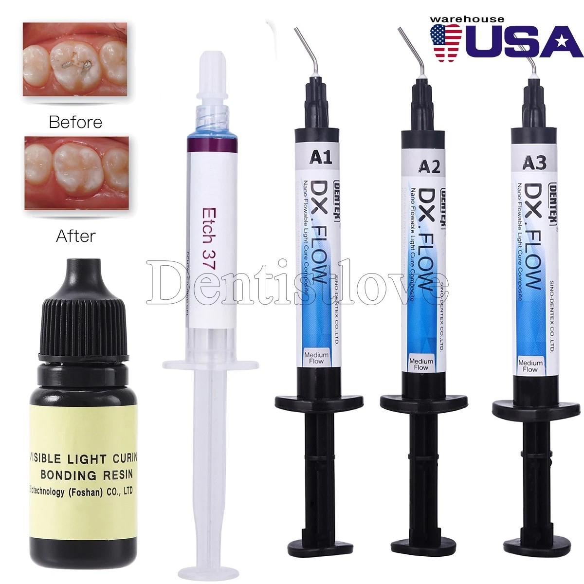 Dental Composite Resin Medium Flowable Light Cure/ Etching Gel /Bonding Adhesive