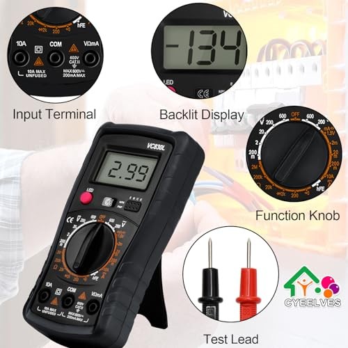 Digital Multimeter Pocket, Multifunction Battery Tester with Backlight Black