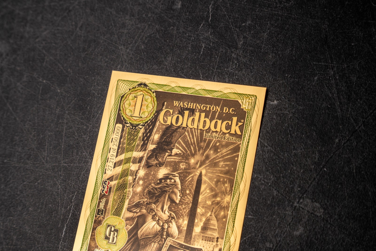 10X 1 WASHINGTON DC Goldback Aurum Gold Foil Note 1/1000 oz 24kt .999 Fine GOLD