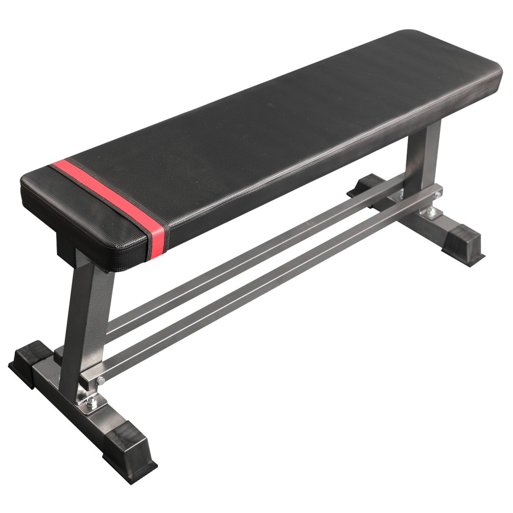 Flat Weight Bench with Built-in Dumbbell Rack Workout Bench Strength Training