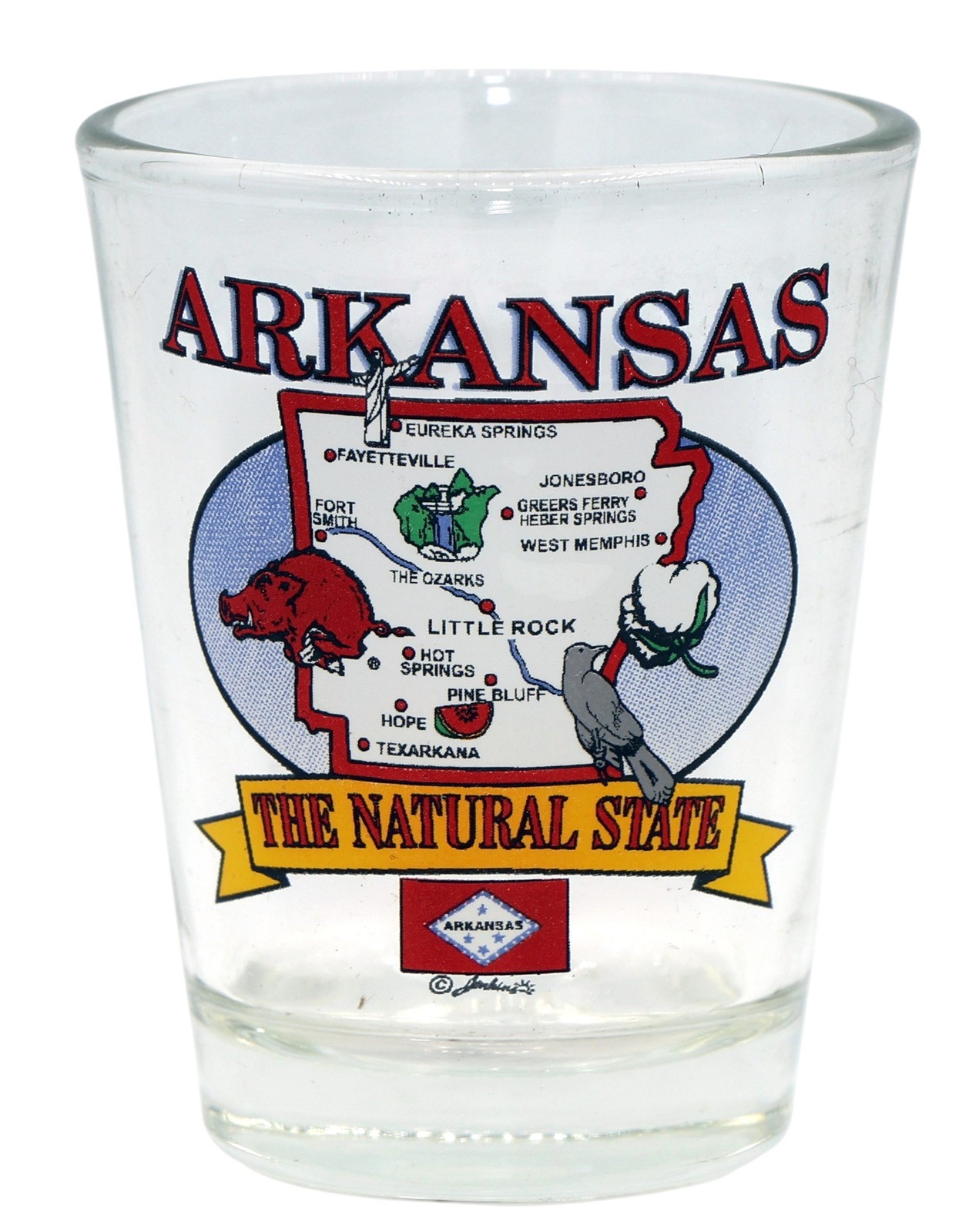 ARKANSAS  STATE ELEMENTS MAP SHOT GLASS SHOTGLASS