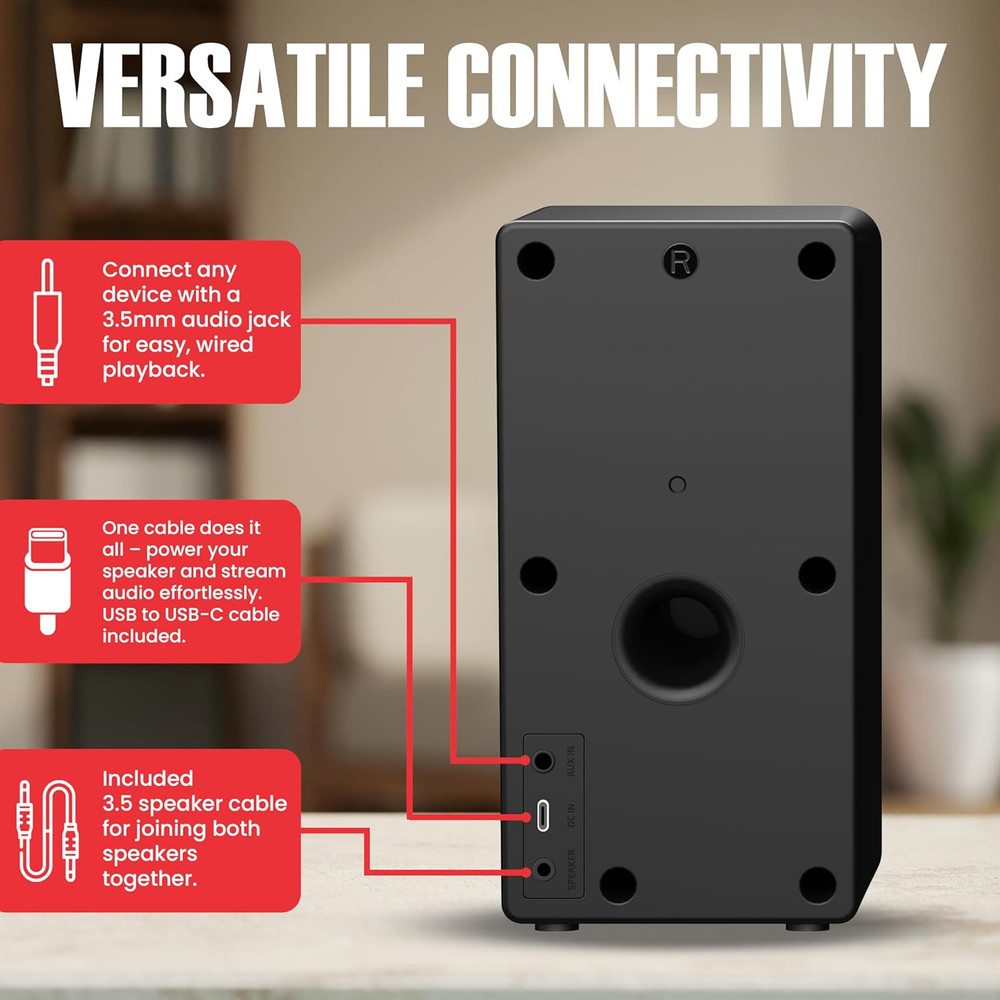 Desktop PC Speakers with Bluetooth 5.3, USB-C Plug & Play, 2.0 Stereo Computer S