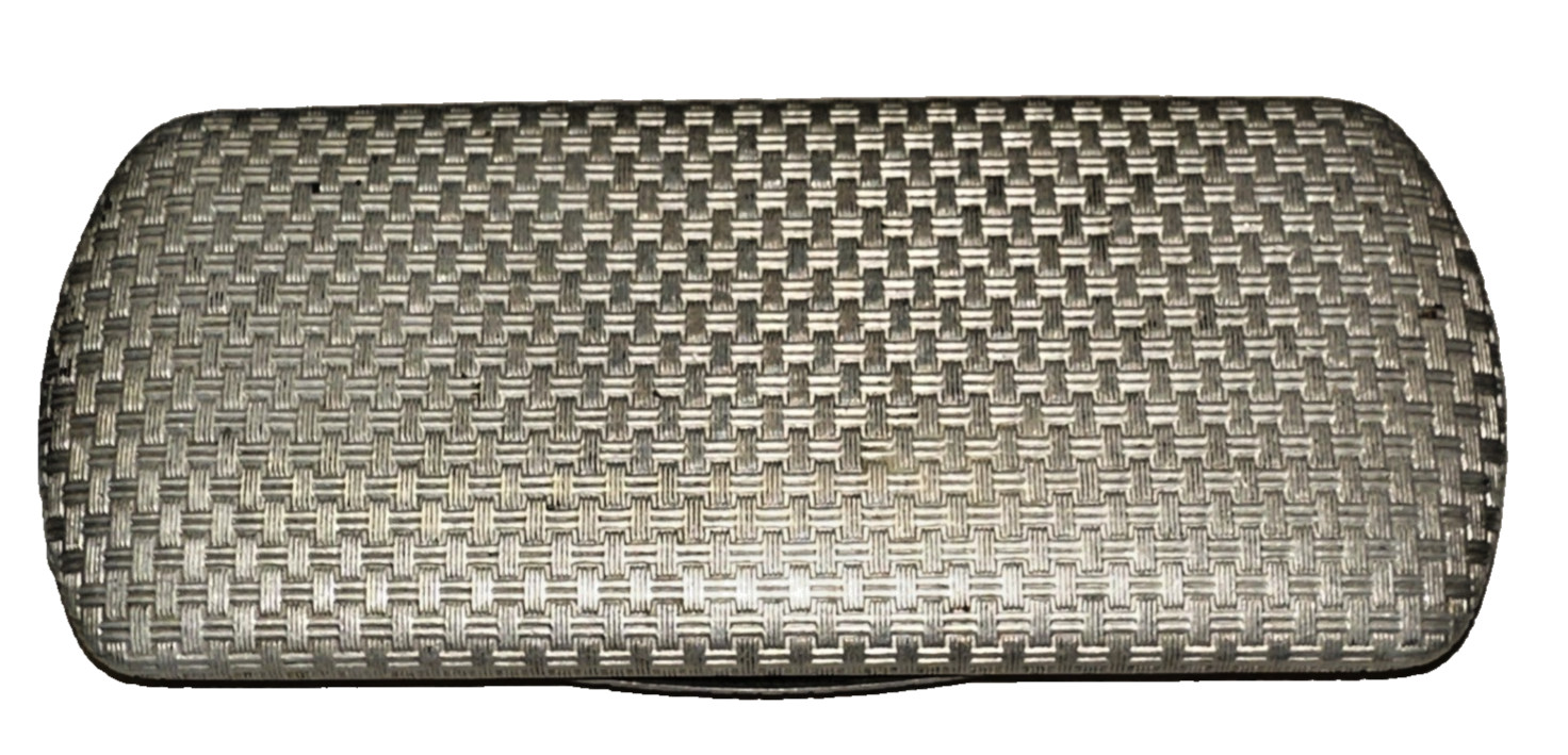 antique octagonal rimless eyeglasses silver tone basket weave metal case