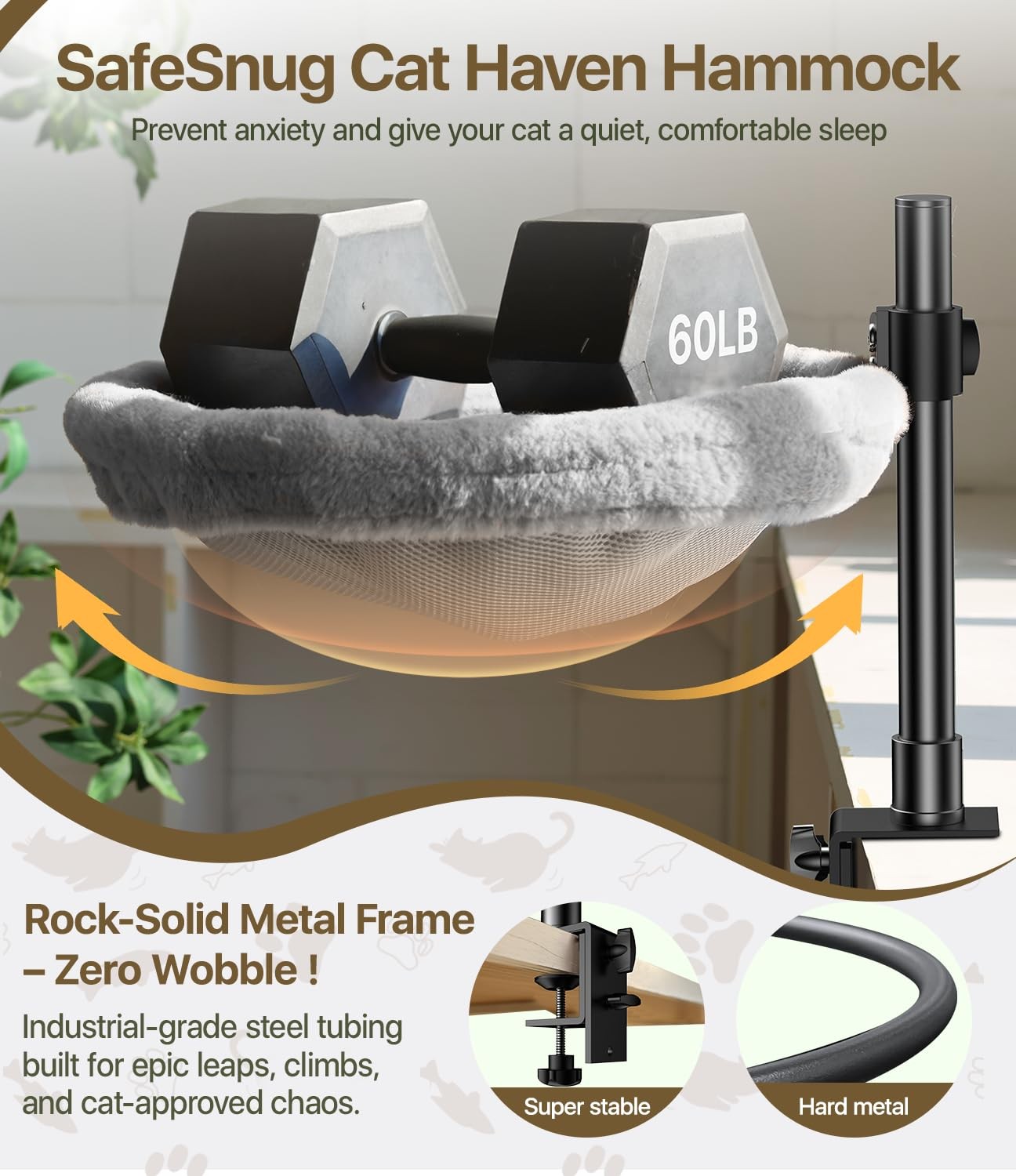 Cat Desk Bed, Cat Hammock for Home Office, 360°Rotating & Adjustable Shelf, R...