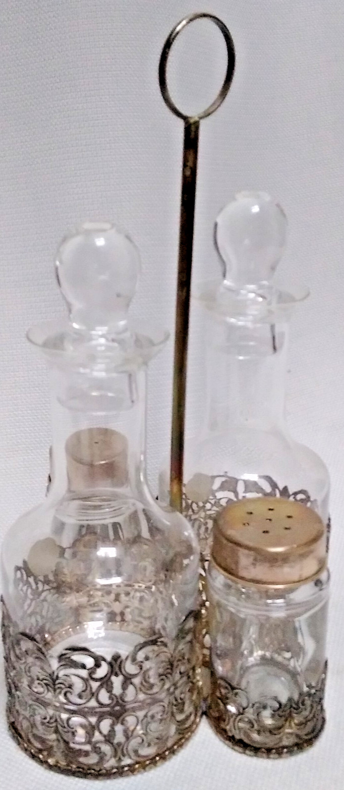 Italian 925 Cutout Sterling Silver and Fine Crystal Vessels Condiment Caddy