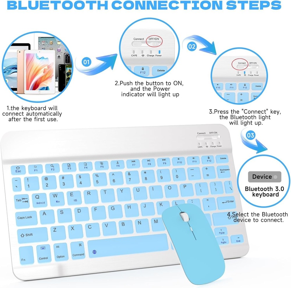 Ultra-Slim Bluetooth Keyboard and Mouse Combo Rechargeable Portable Wireless ...