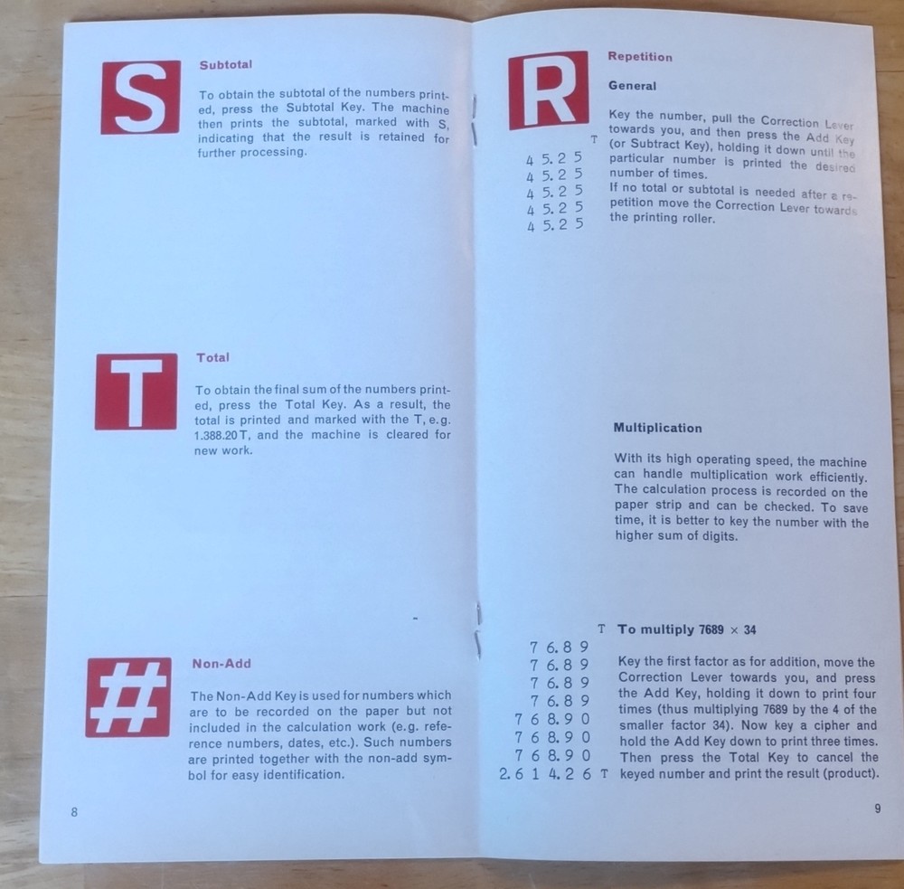 Original HERMES Model 209; 10-Key High Speed Adding Machine Operator's Manual