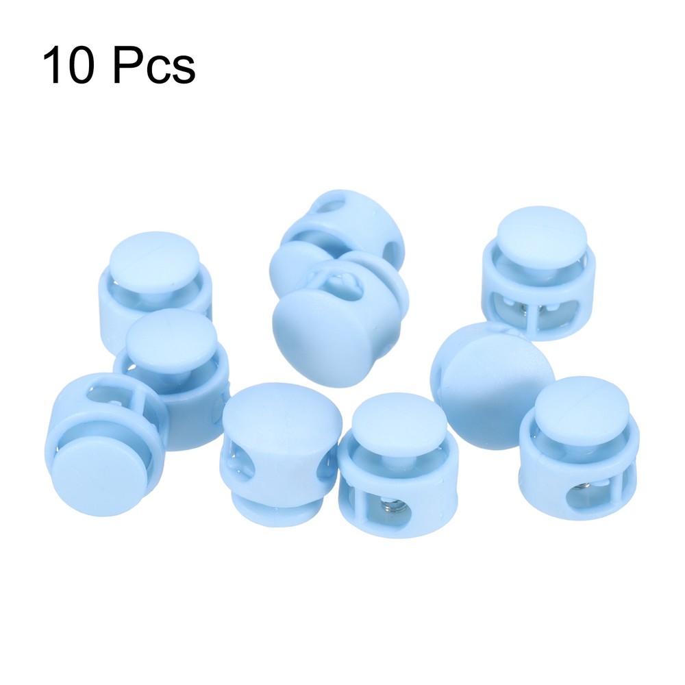10pcs Cord Lock Double Hole Spring Toggle Stopper for Drawstring, Light Blue