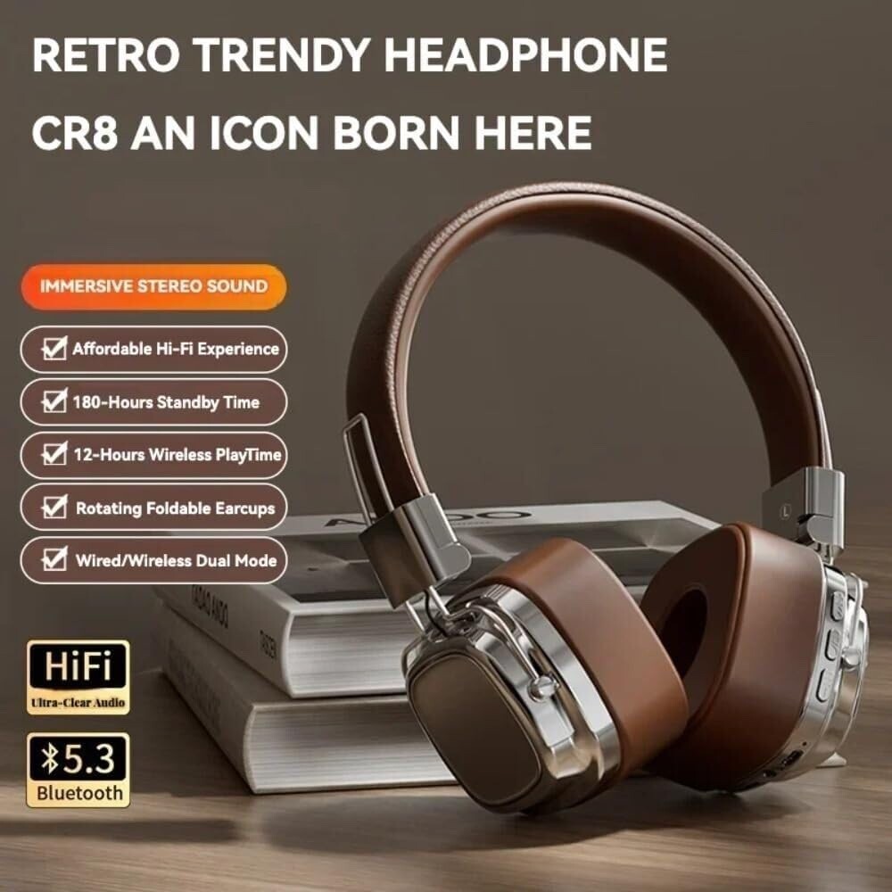 Retro Bluetooth On-Ear Headset with Microphone,Stereo Sound 5.3 Foldable Headset
