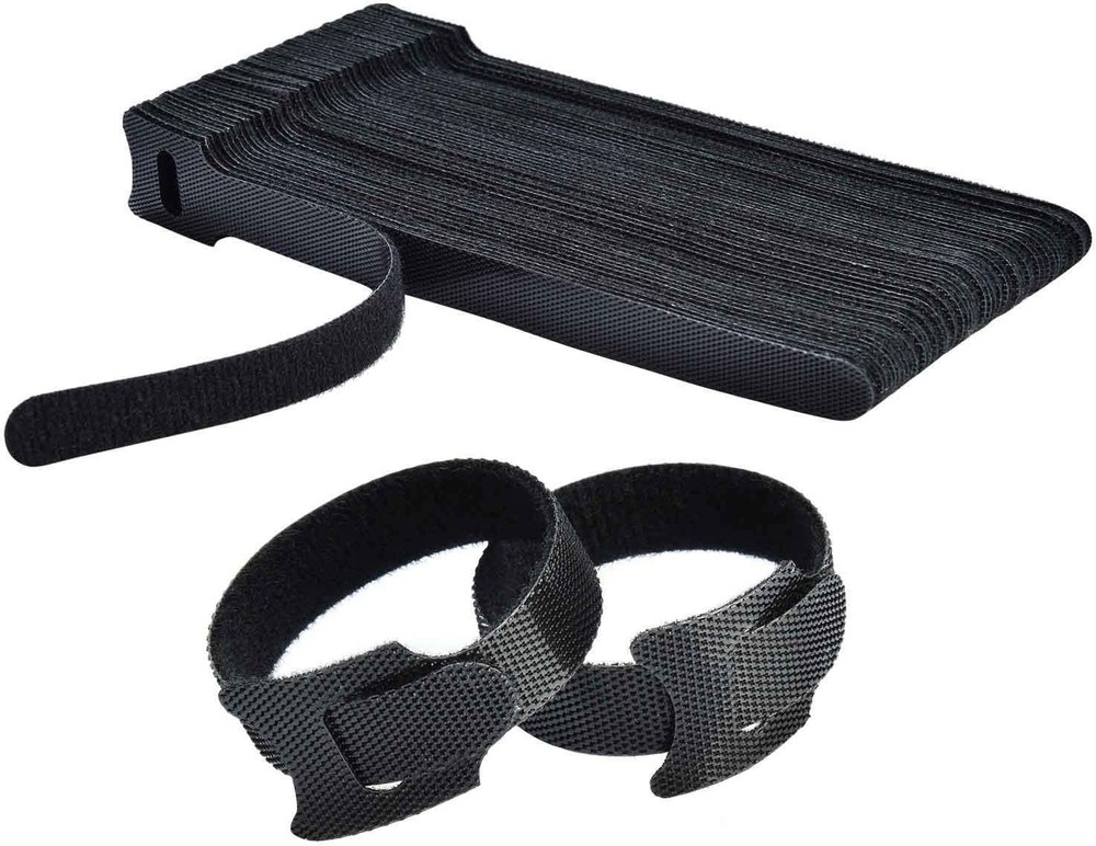 Durable 60PCS Hook & Loop Cable Ties – Reusable Microfiber Organizers in Black