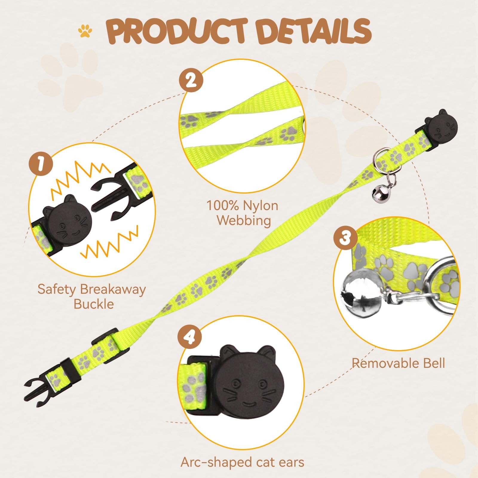 Breakaway Cat Collars Reflective Identification Collars with Bells 16 Pack