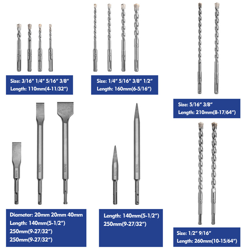 WORKPRO 17PC SDS-Plus Rotary Hammer Drill Bits Chisel Set Carbide-Tipped Masonry