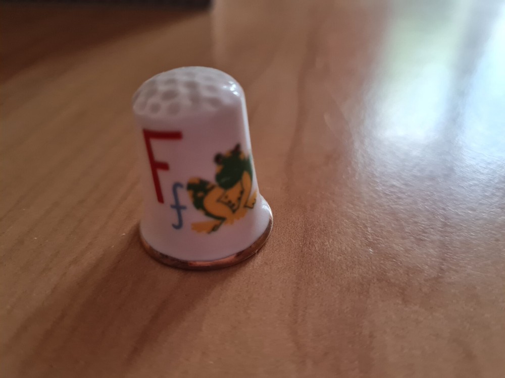 Fine Bone China Thimble featuring F for Frog.