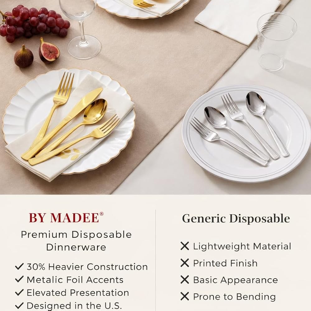 HEAVYWEIGHT 175 Pc Fancy Plastic Dinnerware Sets | Ivory