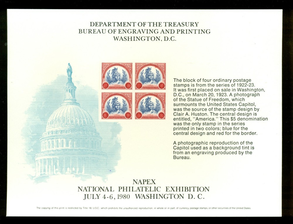 Mint BEP Souvenir Card - B48  NAPEX 1980