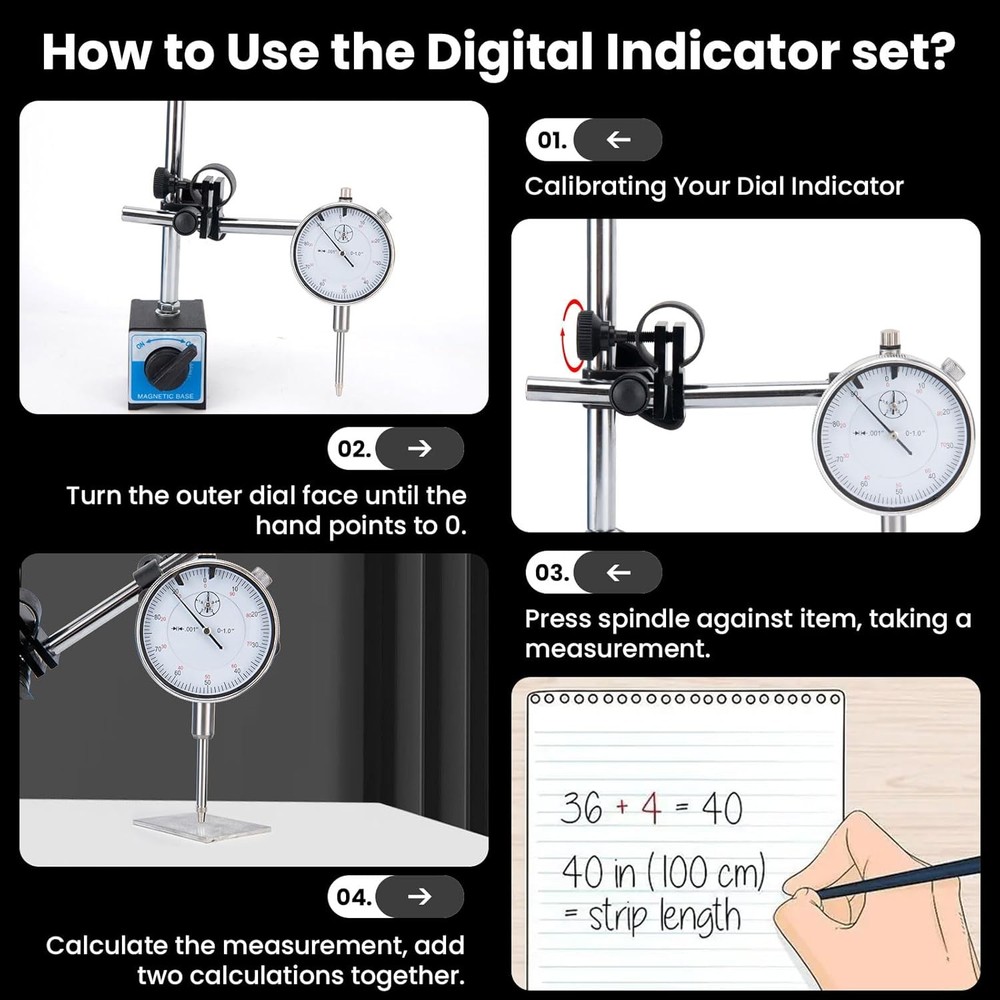 Dial Indicator with Magnetic Base, 0-1"×0.001" Precision Dial Test Indicator Set