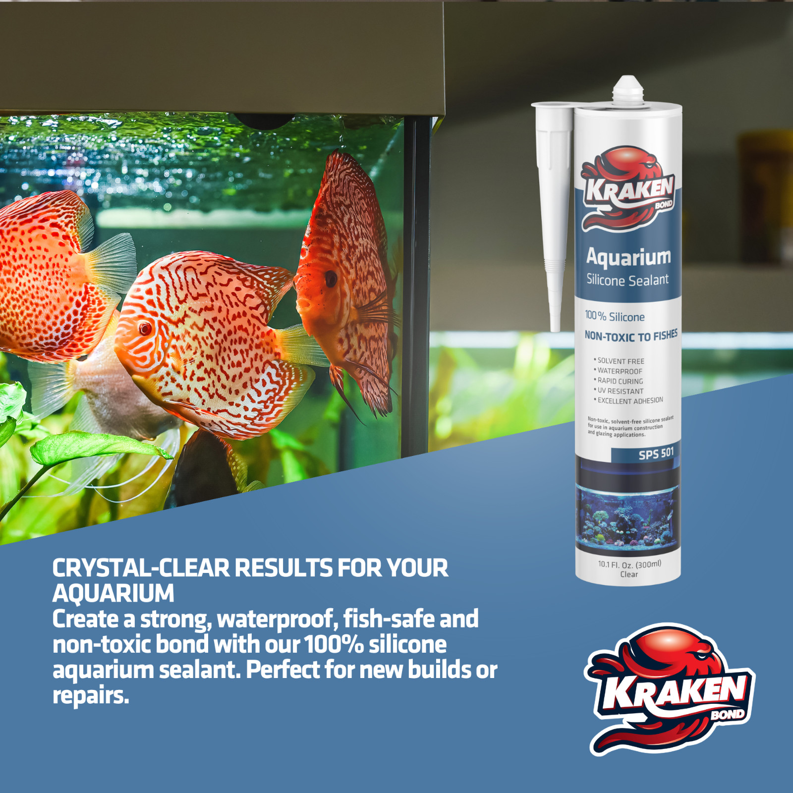 Kraken Bond Aquarium 100% Silicone Sealant, 10.1oz 2 Pack - Black