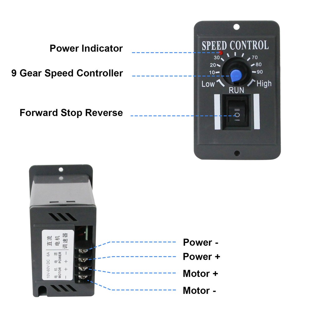 Easy Operations with Reversible Switch DC Motor Speed Controller 6A PWM 10-60V
