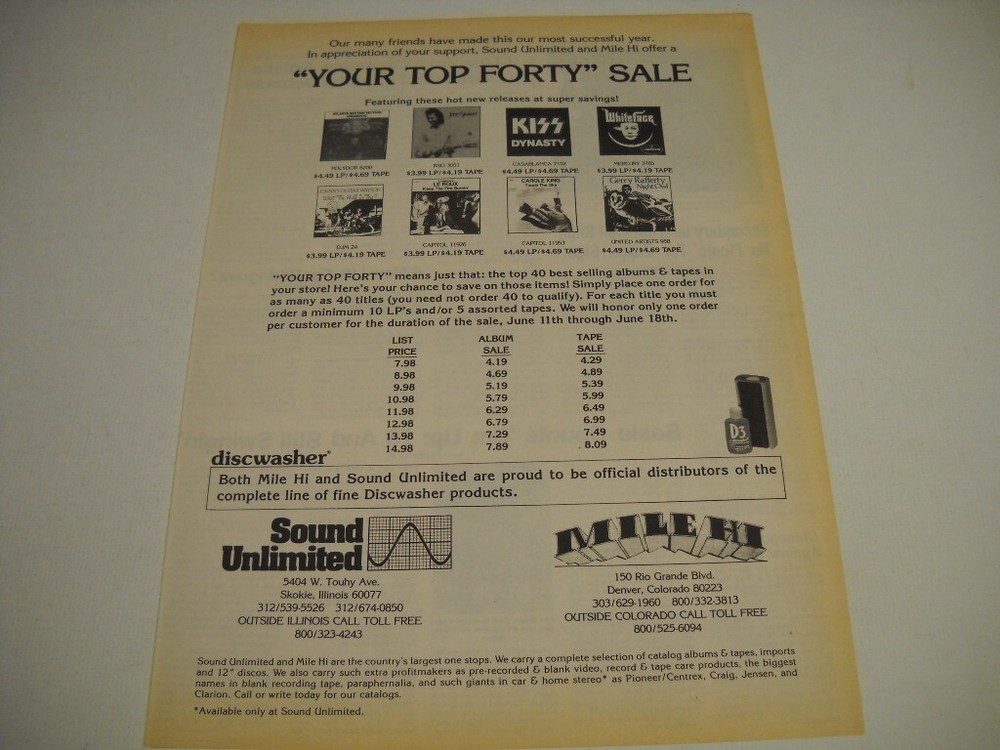 KISS Whiteface ATLANTA RHYTHM SECTION Le Roux GERRY RAFFERTY '79 Promo Poster Ad