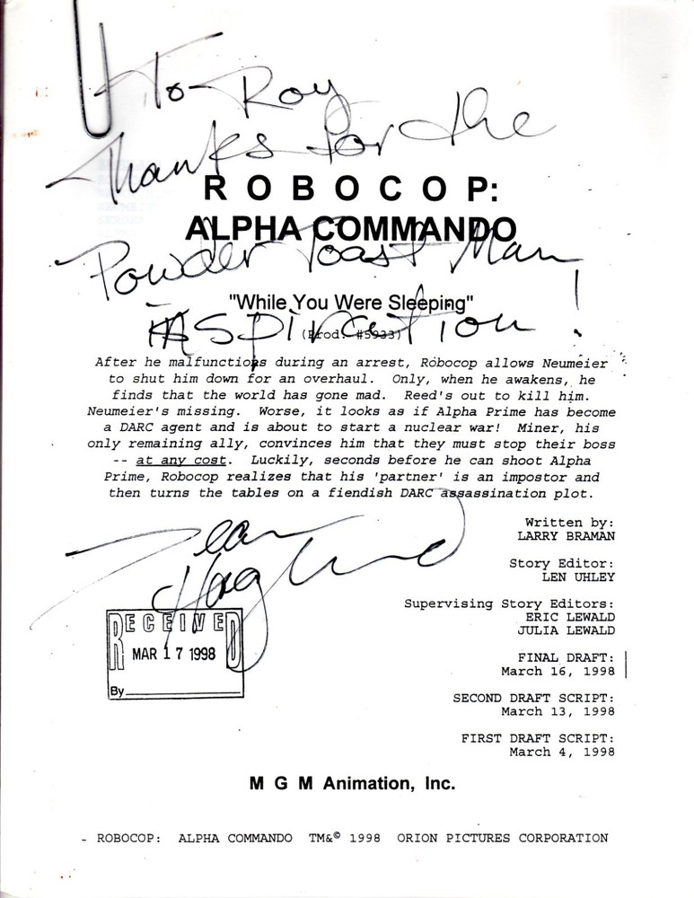 Robobop: Alpha Commando Original Animation Script "While You Were Sleeping" AUTO