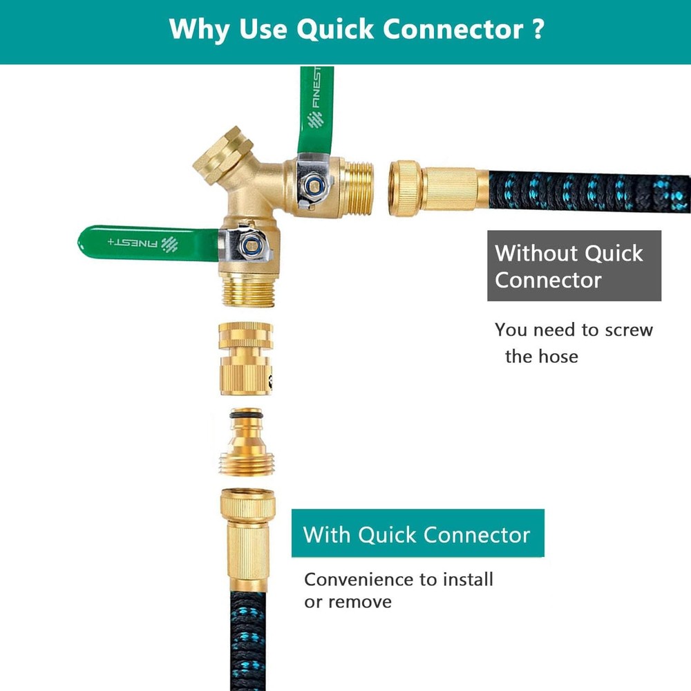 FINEST+ Garden Hose Quick Connector, Solid Brass 3/4 Inch Thread Fitting No-L...