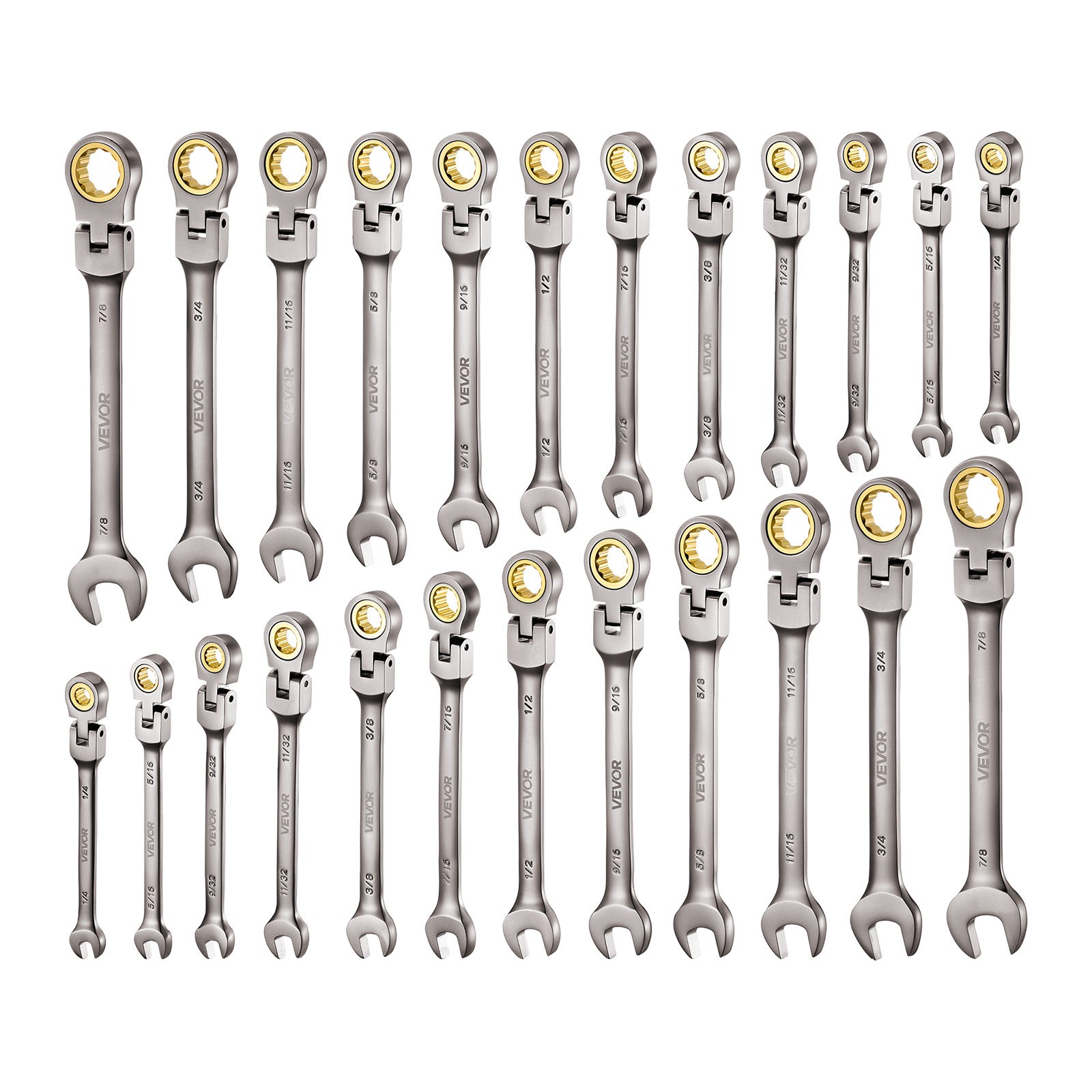 VEVOR Flex-Head Ratcheting Wrench Set Combination Wrench Set 24-Piece 72 Teeth