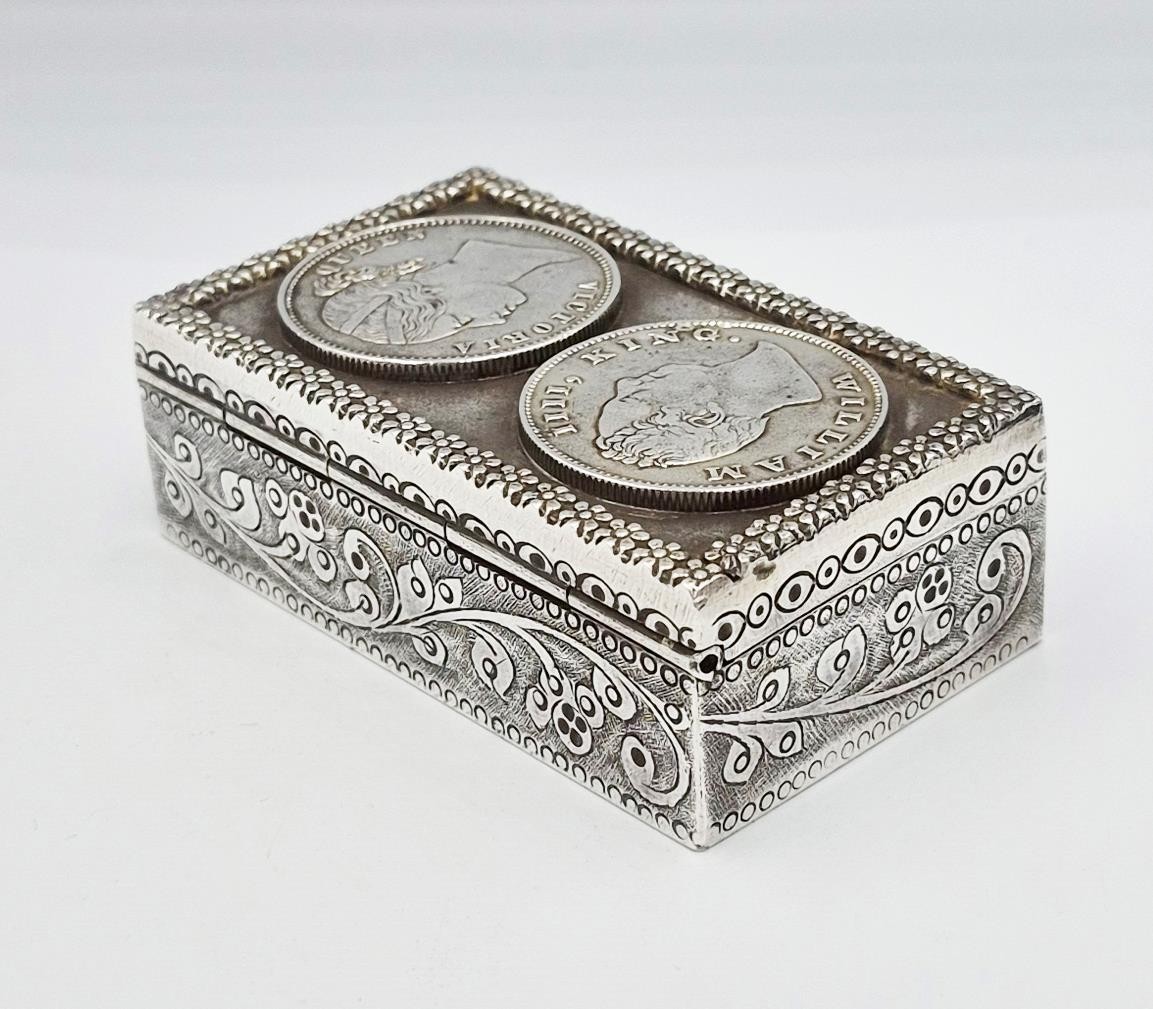 FINE EAST INDIA COMPANY SOLID SILVER WILLIAM IV & VICTORIA RUPEE SNUFF BOX c1840