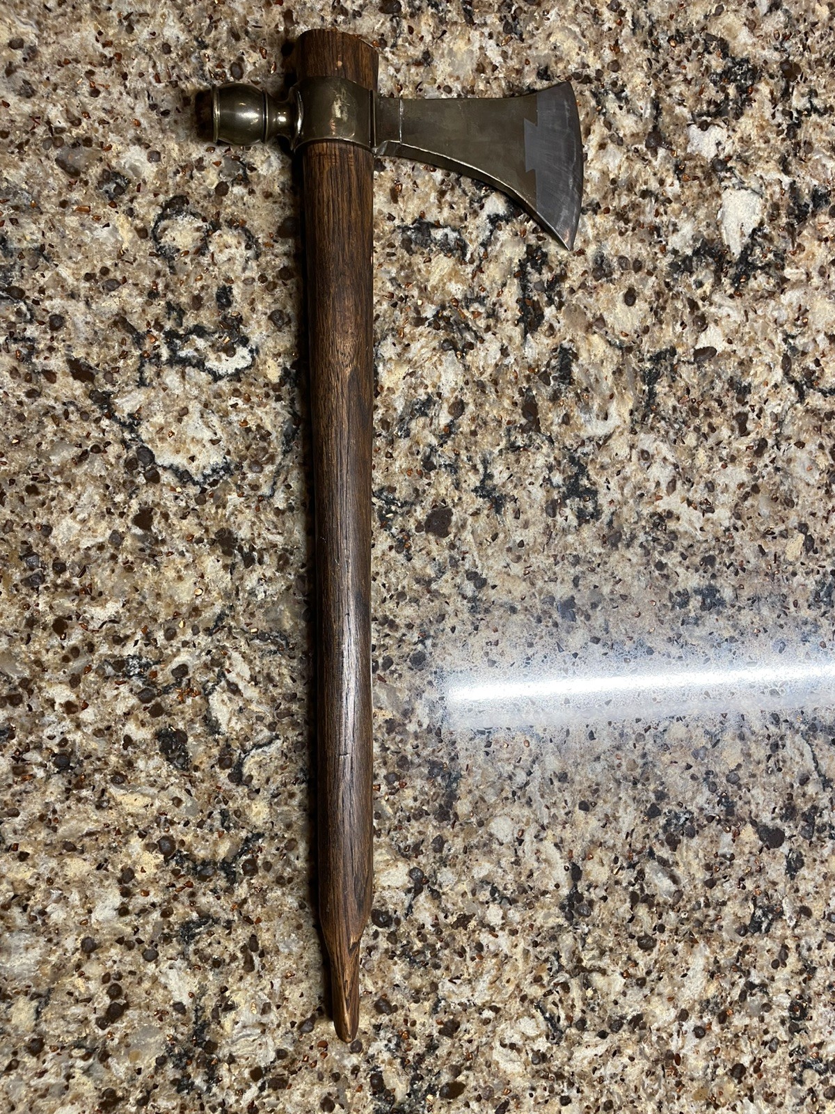 RARE & COMPLETE BRONZE PIPE “smoke” TOMAHAWK WITH DOVETAILED STEEL BIT