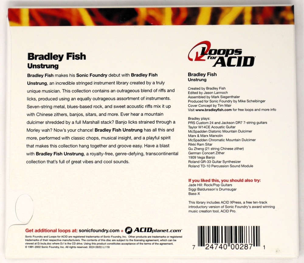 Sonic Foundry Unstrung Loops For Acid Sample/Sound Library/Sampling CD