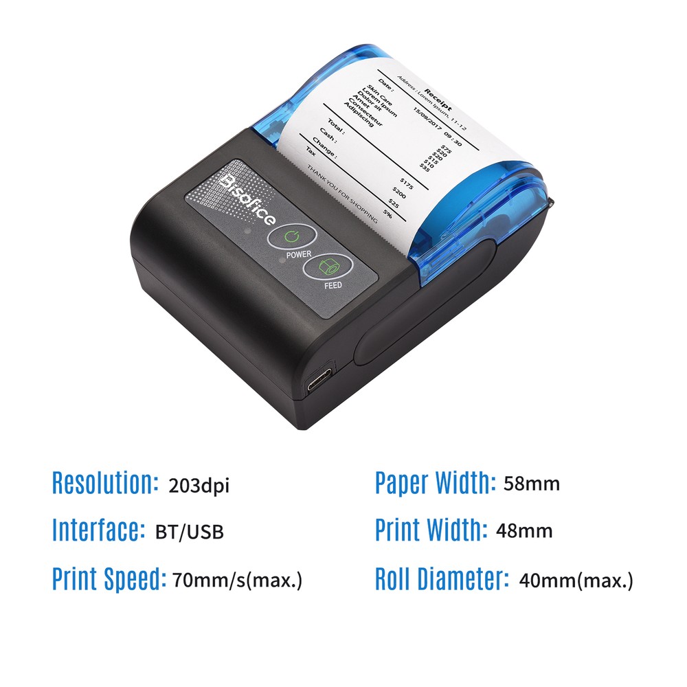 Portable Mini Thermal Printer 2 inch Wireless USB Receipt Ticket Printer T4Q3
