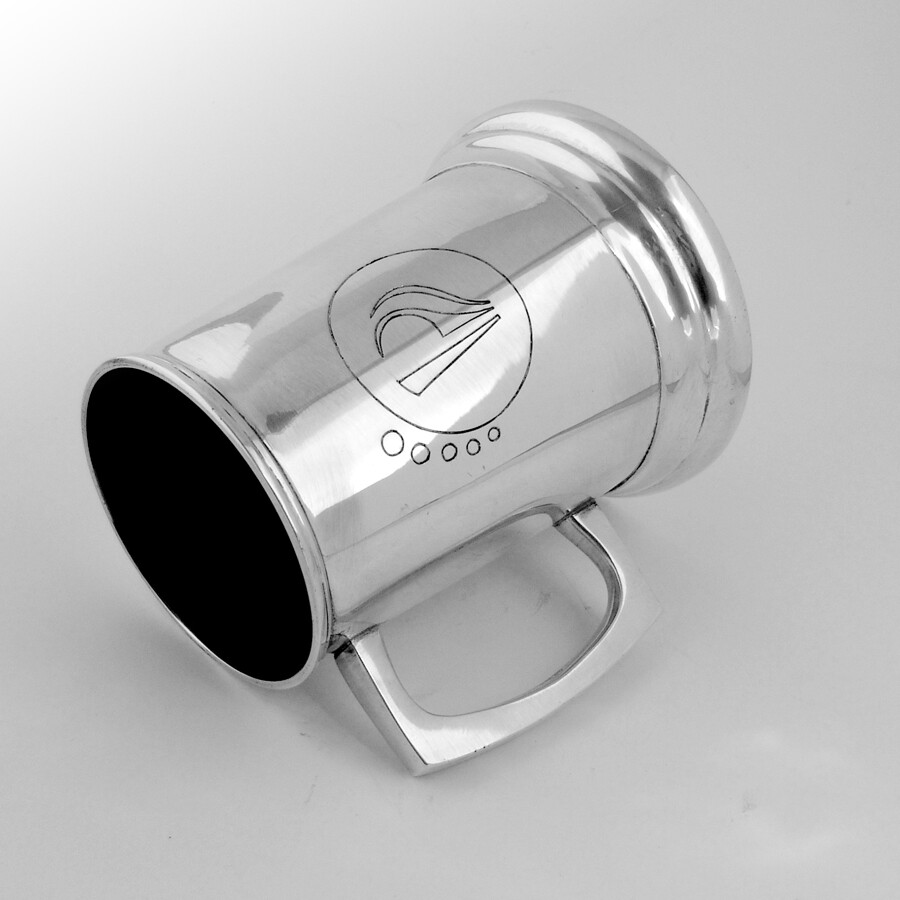 Tankard Style Mug Abstract Engravings Sterling Silver