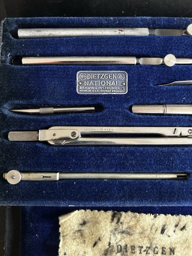 Vintage Dietzgen Drafting Instruments Kit Original Flannel Wipe Two Extra Tools