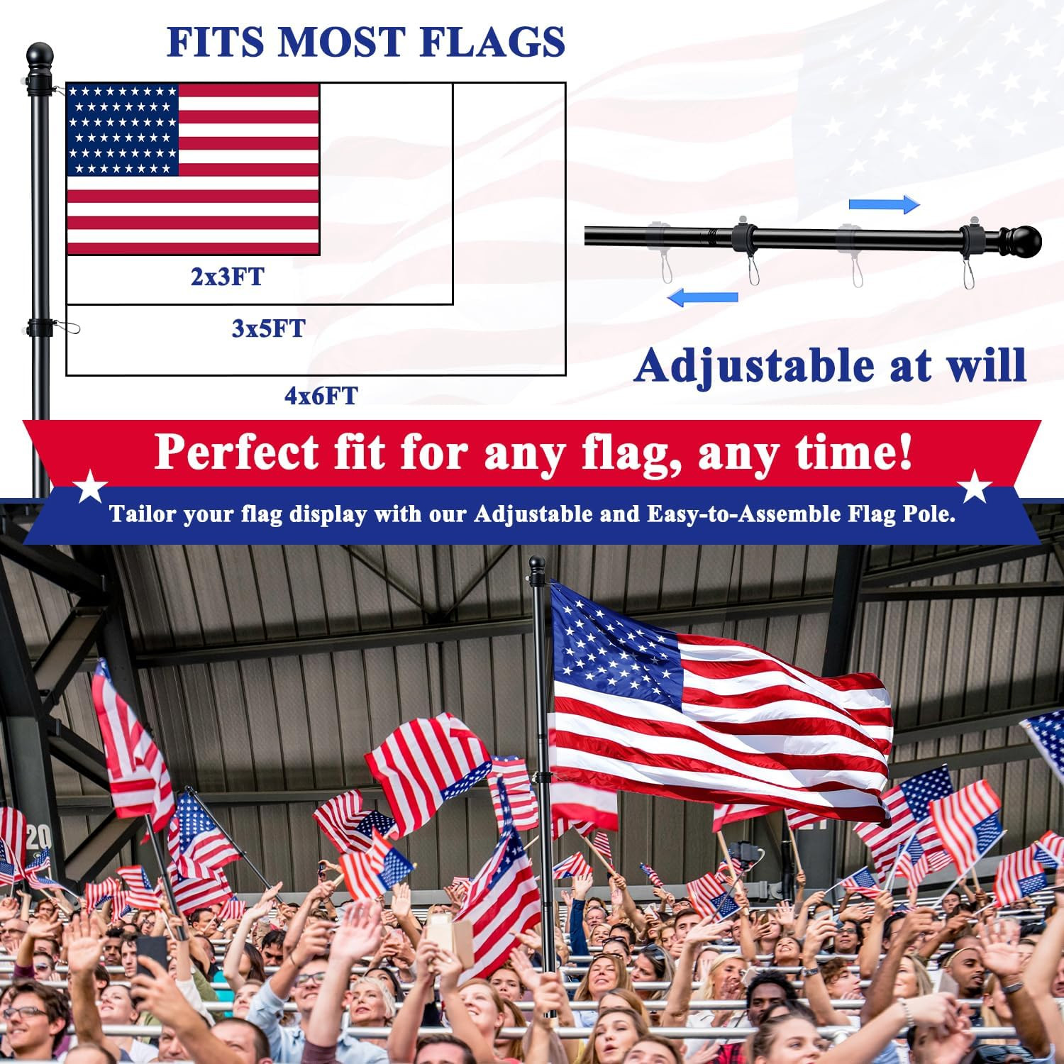 5 FT Flag Pole, Tangle Free Spinning Stainless Steel Weather Resistant Rustproof