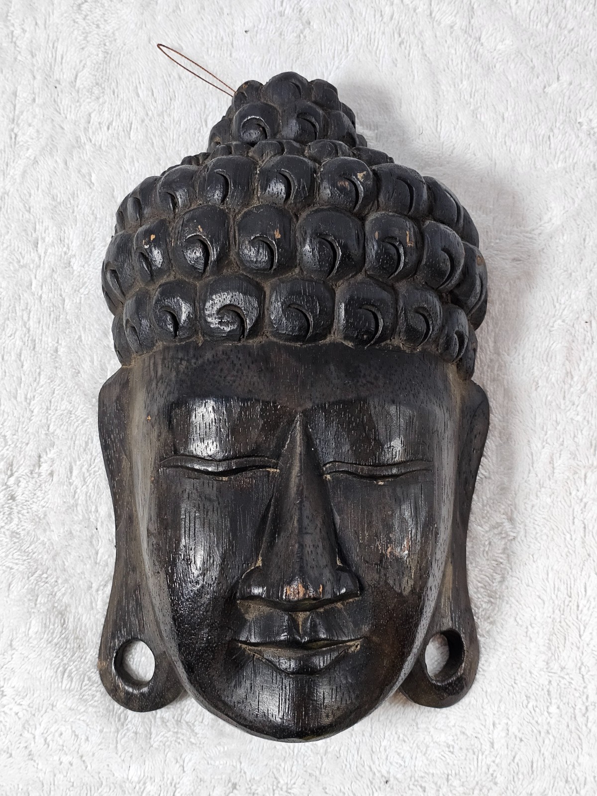 VTG Indonesian Hand Carved Wooden Buddha Head Wall Mask 11" Tribal Art Decor