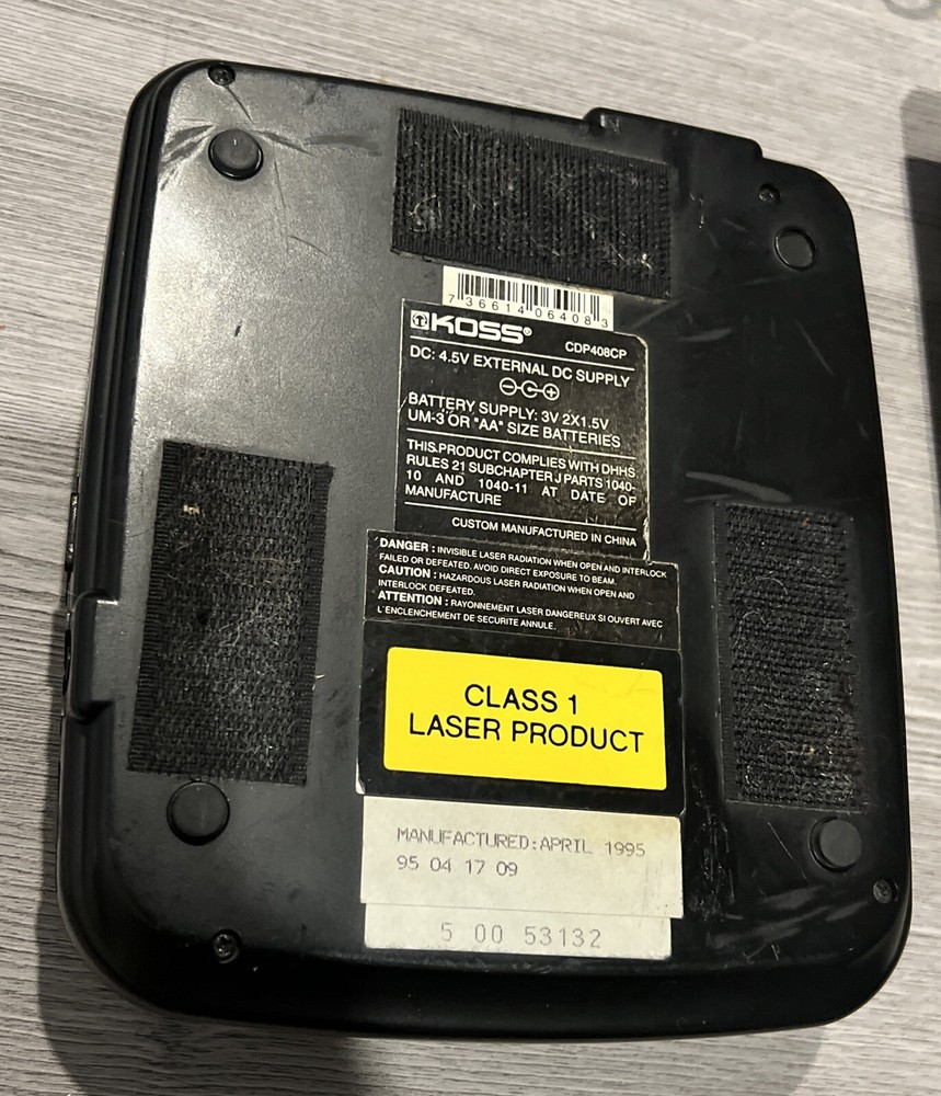 KOSS Portable CD Player DAC Working Model CDP408CP Discman Walkman W/ Stabilizer