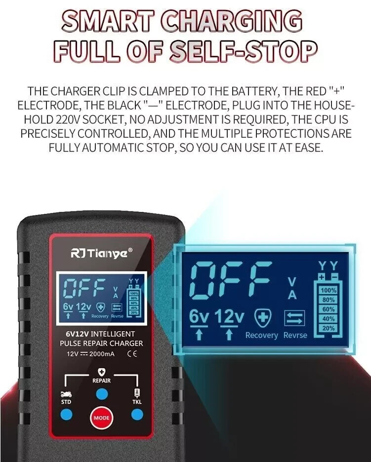 Automatic Battery Charger Maintainer Motorcycle Trickle Float For Tender 6V 12V