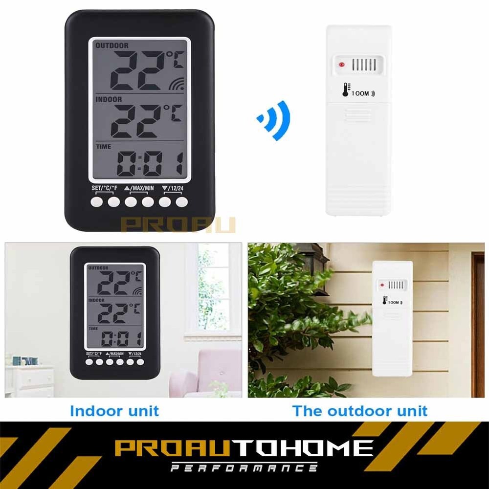 Digital Thermometer Clock Wireless Transmitter Indoor/Outdoor Temperature Meter