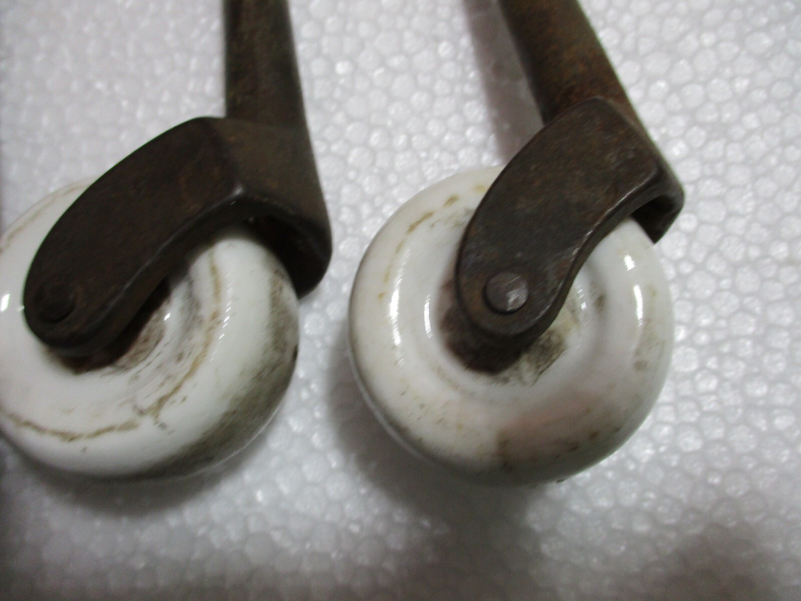 5 LARGE Antique Furniture Porcelain Caster Wheels Steel Pins NON MATCHING!!!