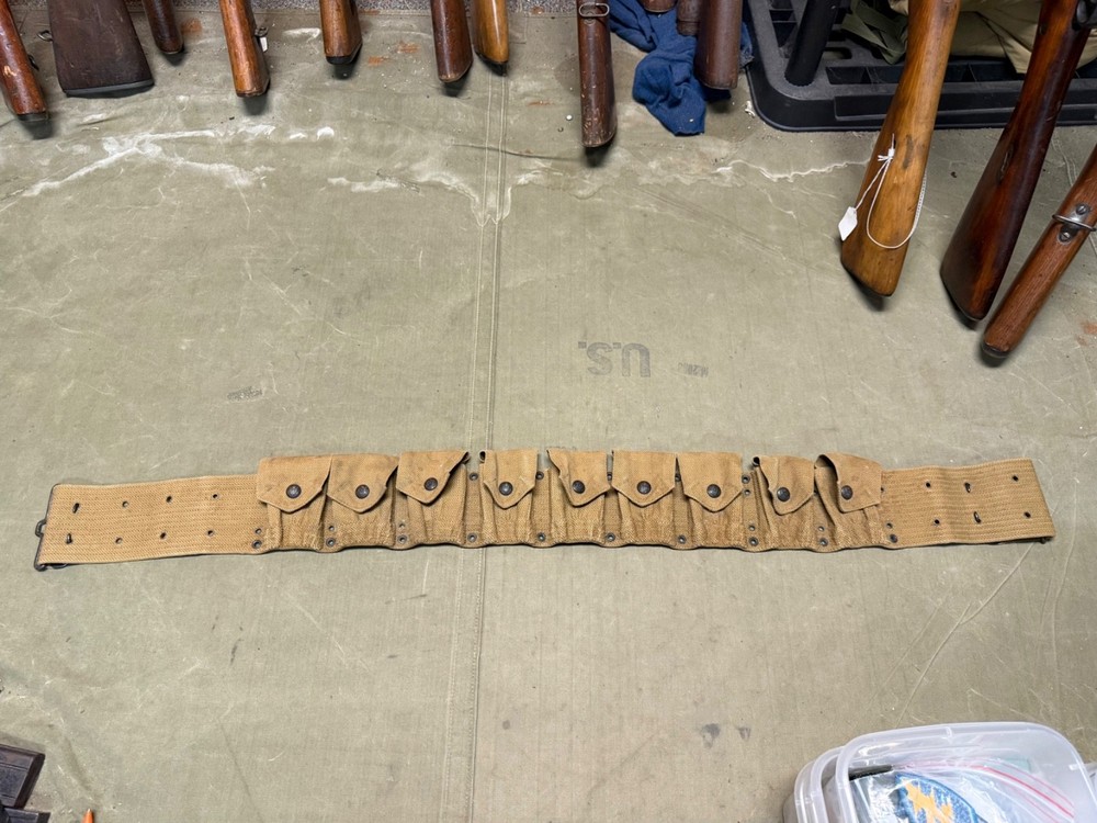 ORIGINAL WWI US ARMY EAGLE SNAP COMBAT FIELD 9 POCKET AMMO BELT-MILLS