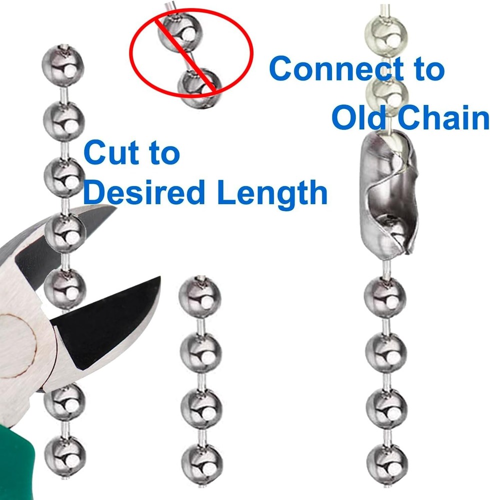 2 Pack Ceiling Fan Pull Chains, 12-inch Beaded Ball Extension Chains with White