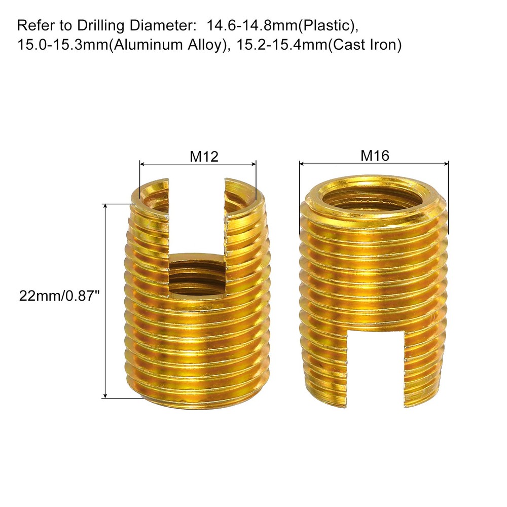 Self Tapping Threaded Inserts, 15pcs Inner M12 M16x22 Carbon Steel Nuts